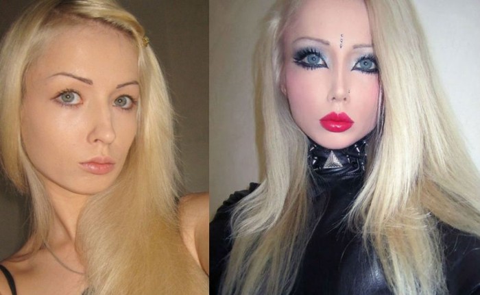 Lukyanova Valeria voor en na kunststoffen. Foto van het meisje Barbie (Amatue) op Instagram, Vkontakte