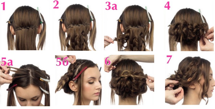 Bundle with a donut for long, medium, short hair. How to make a beautiful bundle. Photo, video