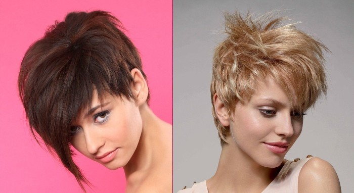 Corte de pelo Pixie para cabello corto y mediano para mujer. Foto, vistas frontal y posterior, un diagrama de cómo cortar, a quién le conviene