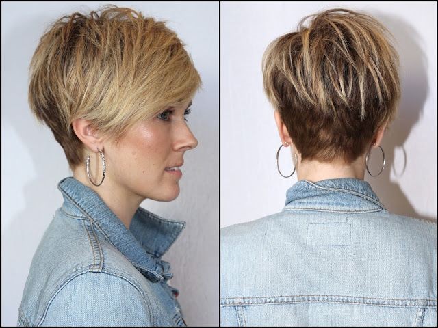Pixie Haarschnitt für kurzes und mittleres Haar für Frauen. Foto, Vorder- und Rückansicht, ein Diagramm, wie man schneidet, wer passt