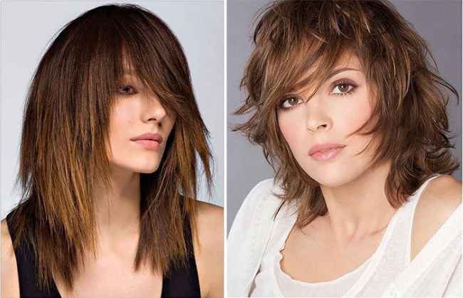 Rodzaje fryzur dla średnich włosów. Zdjęcie modnych fryzur damskich, widok z przodu, tył na prostych, kręconych włosach