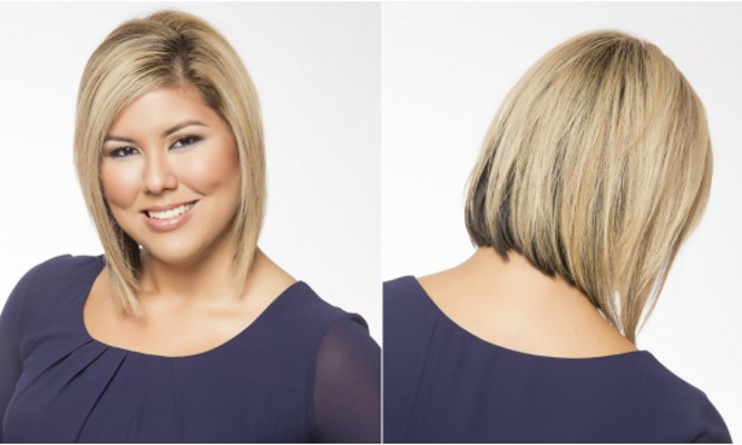 Typer hårklipp for middels hår. Foto av fasjonable kvinnehårklipp, forfra, tilbake på rett, krøllete hår