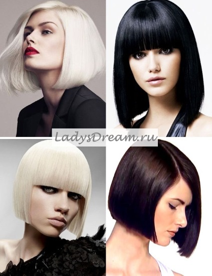 Orta boy saçlar için saç kesimi çeşitleri. Moda kadın saç kesimi, önden görünüm, düz, kıvırcık saçlı arkada fotoğraf