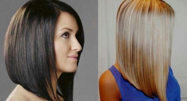 Typer hårklipp for middels hår. Foto av fasjonable kvinnehårklipp, forfra, tilbake på rett, krøllete hår