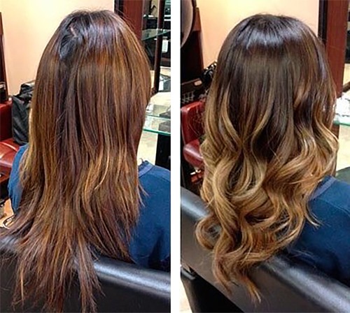Ombre for dark and dark blond short, medium, long hair - fashionable haircuts with and without bangs. A photo