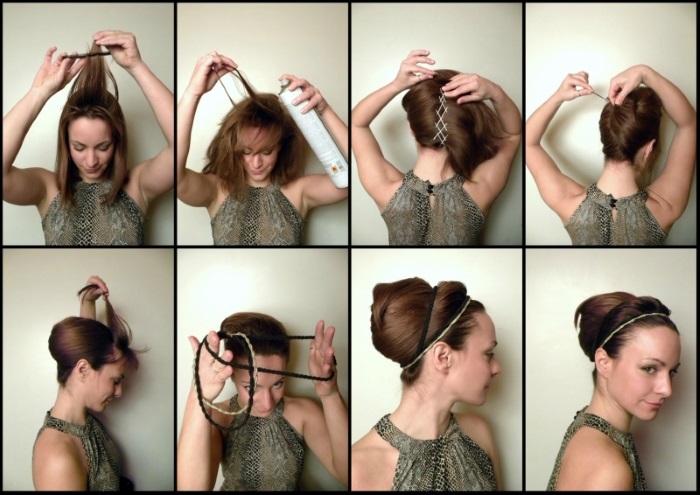 Acconciatura greca per capelli lunghi con una benda. Istruzioni passo passo con foto
