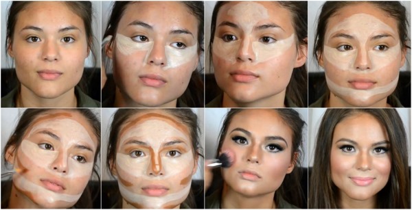 Verwendung von Gesichts-Concealern: Paletten mit 6 oder mehr Farben, schrittweises Auftragen von flüssigen Concealern und einem Bleistift mit Fotos und Videos