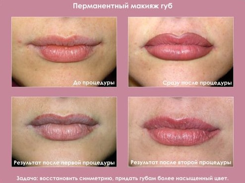 Lip tattoo with shading: natural color, 3D, miass, caramel, photo