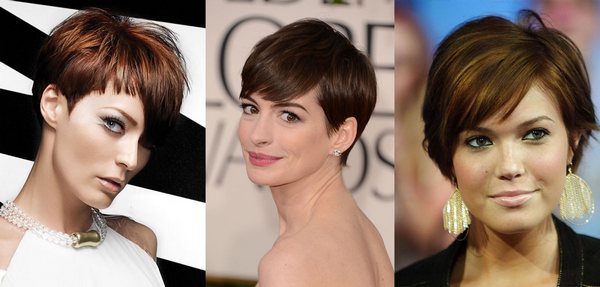 Cortes de cabelo assimétricos para mulheres para cabelos curtos para um rosto redondo, oval, triangular. Fotos, vistas frontal e traseira