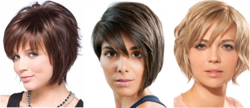 Ασύμμετρες περικοπές για γυναίκες για κοντά μαλλιά για στρογγυλό πρόσωπο, οβάλ, τριγωνικό. Φωτογραφία, εμπρός και πίσω όψη