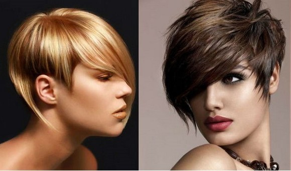 Potongan rambut tidak simetri untuk wanita untuk rambut pendek untuk wajah bulat, bujur, segitiga. Foto, pandangan depan dan belakang