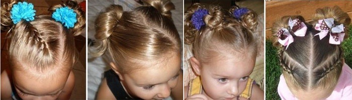 Gaya rambut yang cantik dengan rambut pendek untuk kanak-kanak perempuan ke sekolah, tadika, sederhana dalam 5 minit, jalinan, arahan dengan foto