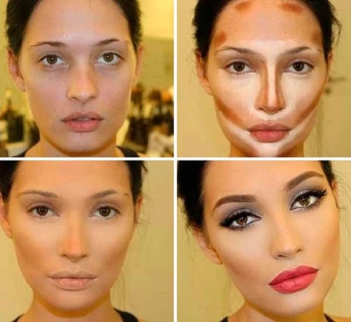A sequência de aplicação de maquiagem no rosto. Instruções passo a passo com fotos e imagens. Aulas de contorno para iniciantes