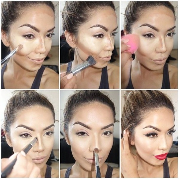 The sequence of applying makeup on the face. Step by step instructions with photos and pictures. Contouring lessons for beginners