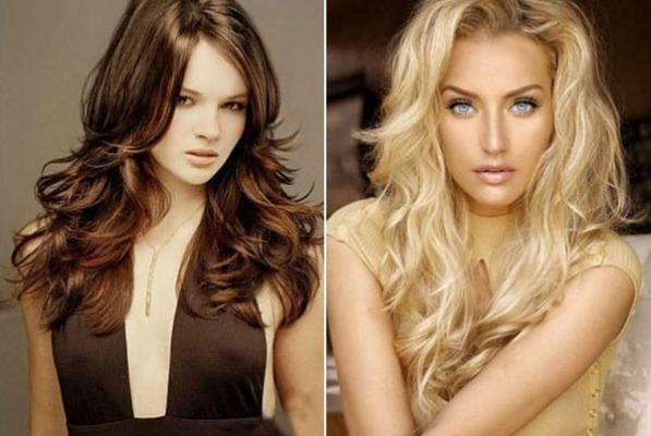 Potongan rambut bergaya untuk wanita untuk rambut panjang mengikut jenis muka, dengan dan tanpa poni. Item baru 2020, foto