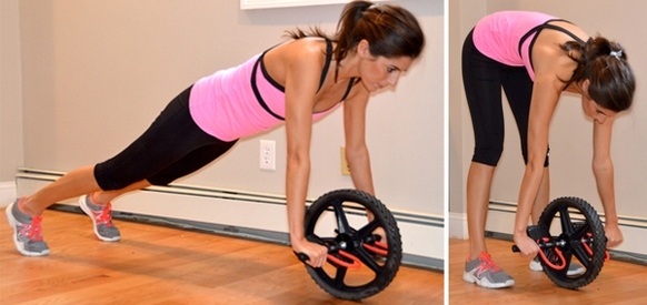 Exercicis amb roda gimnàstica per a dones. Beneficis després del part, hèrnia espinal, osteocondrosi, contraindicacions. Complex per a principiants