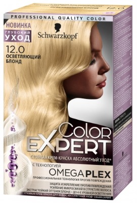 Teinture capillaire Color Expert Schwarzkopf. Palette de couleurs avec photo: oméga, blond froid