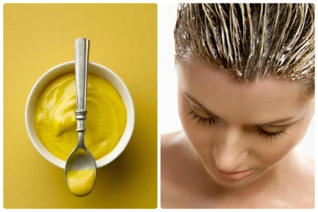 Маска за косу са сенфом за губитак и раст косе. Рецепти са медом, шећером, чичковим уљем, јајетом. Колико често то можете учинити. Фото
