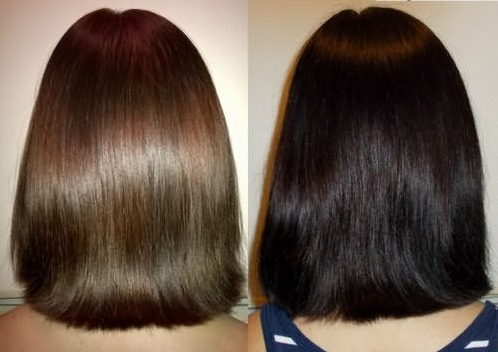 Haarverf Kapus met hyaluronzuur. Palet, foto voor en na het kleuren. Gebruiksaanwijzing