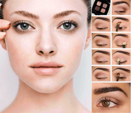 Make-up voor bruine ogen en donker haar voor elke dag, bruiloft, avond. Foto en stapsgewijze instructies voor het maken