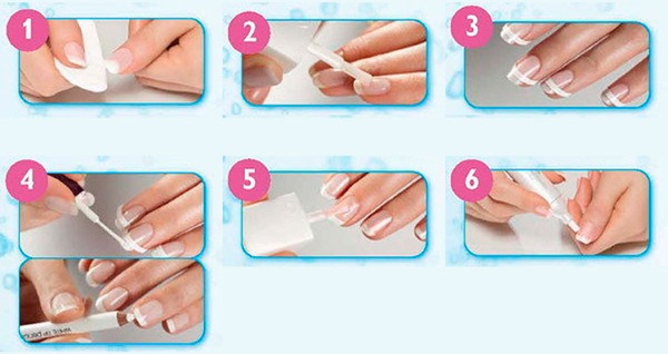 Manicure em unhas muito curtas com esmalte gel, goma-laca. Novo design, foto