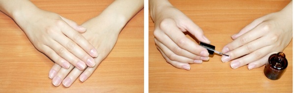 Manicure su unghie molto corte con smalto gel, gommalacca. Nuovo design, foto