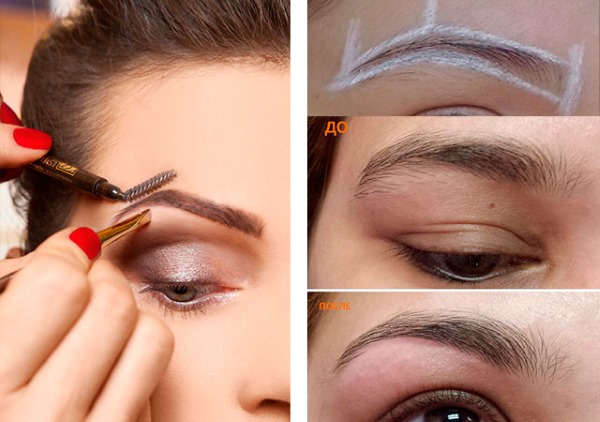 Eyebrow shaping, video tutorials for beginners: henna, paint, pencil, shadows, thread, wax. Photo step by step
