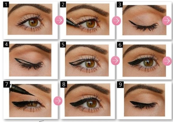 Comment faire de belles flèches sur les yeux. Photo, instructions étape par étape: eye-liner liquide, feutre