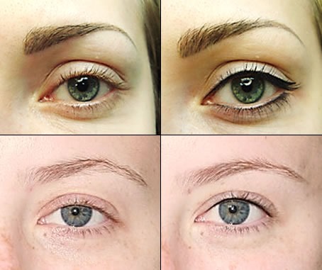 Permanent make-up with shading: natural color of eyelids, eyebrows, arrows, space between eyelashes, beautiful contour. Step-by-step instructions with photos