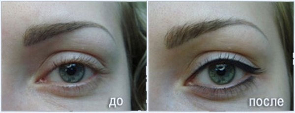 Permanent Make-up mit Schattierung: natürliche Farbe der Augenlider, Augenbrauen, Pfeile, Abstand zwischen den Wimpern, schöne Kontur. Schritt-für-Schritt-Anleitung mit Fotos