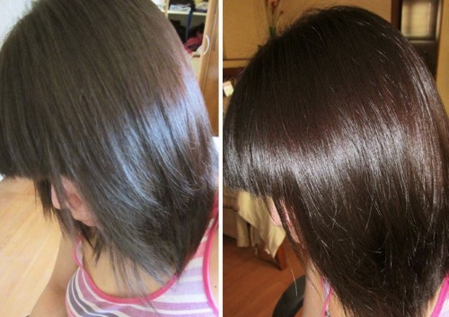 Тонирање косе на тамној коси након осветљења, истицање. Фотографија како то учинити код куће