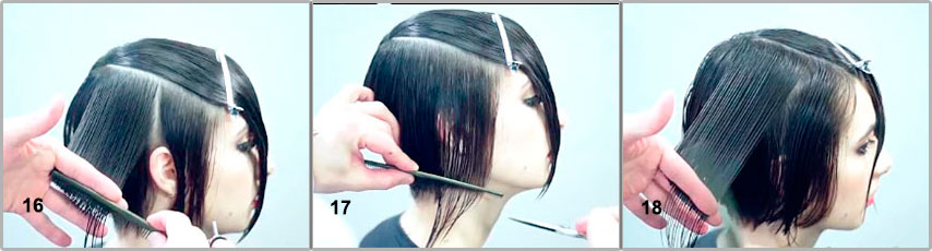 Taglio di capelli bob lungo senza frangia. Foto anteriore e posteriore, opzioni di acconciatura