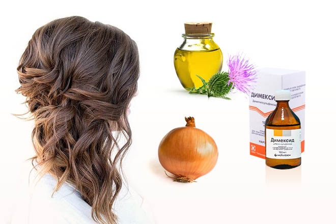 Topeng untuk pertumbuhan rambut dan keguguran rambut dengan Dimexide dan vitamin, buckthorn laut, minyak burdock. Resepi