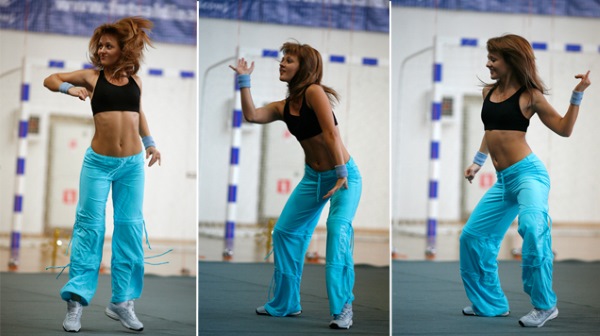 Zumba fitness. Slimming dance lessons, aerobics program: Strong, Aqua, Step. Video