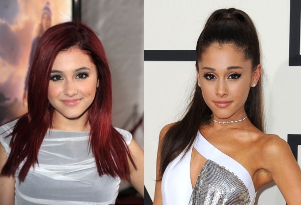 Ariana Grande antes e depois da cirurgia plástica. Foto de maiô, sem maquiagem, na infância. A figura e aparência da atriz