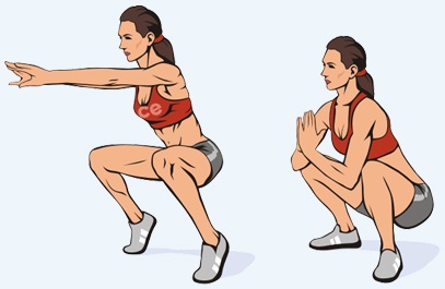 Squats voor gewichtsverlies van de buik en zijkanten, benen, heupen. Programma voor vrouwen. Foto's, resultaten