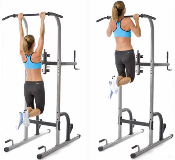 Exercícios para bíceps com e sem halteres, em barra horizontal, com barra para meninas. Programa doméstico