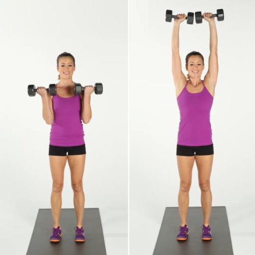 Grunnleggende øvelser med manualer for kvinner på skuldre, rygg, ben, alle muskelgrupper